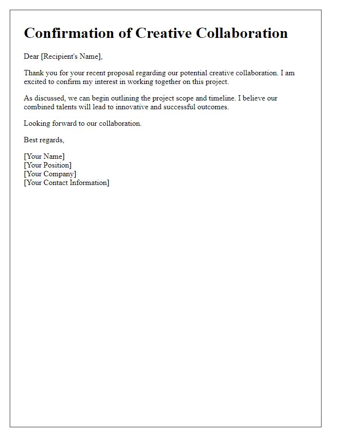Letter template of reply confirming creative collaboration