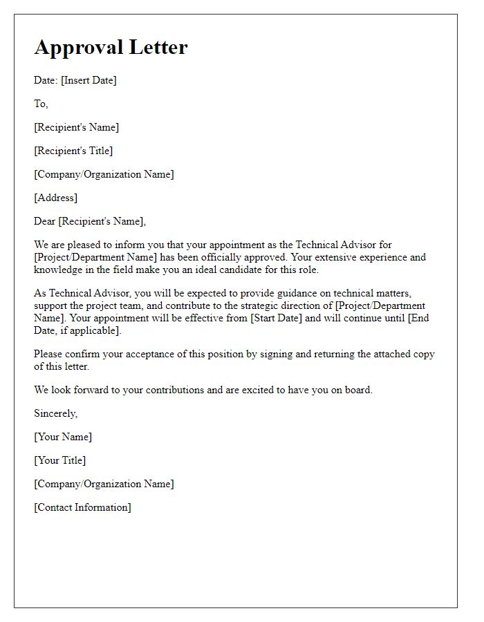 Letter template of approval for technical advisor appointment