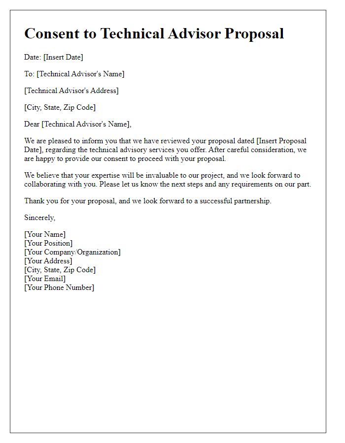 Letter template of consent to the technical advisor proposal
