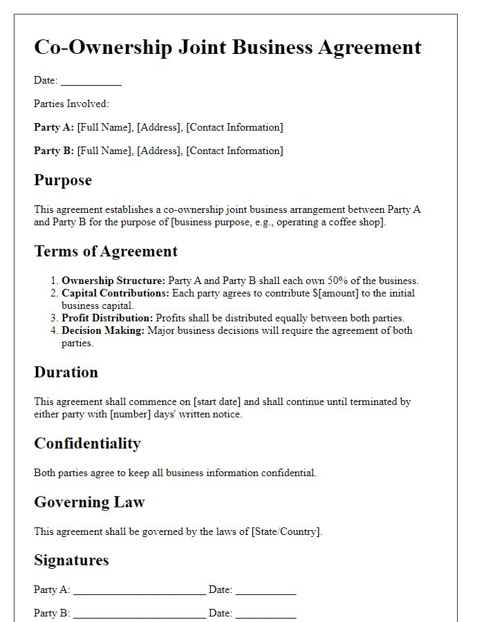 Letter template of Co-Ownership Joint Business Agreement