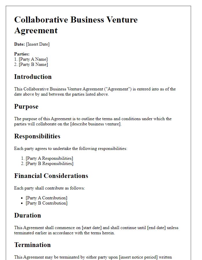 Letter template of Collaborative Business Venture Agreement