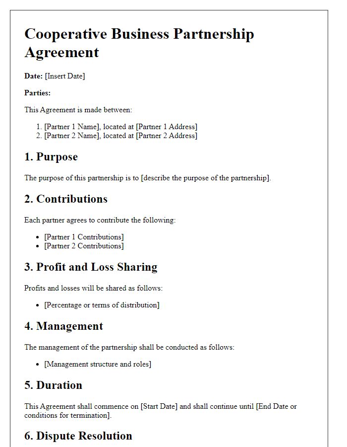 Letter template of Cooperative Business Partnership Agreement