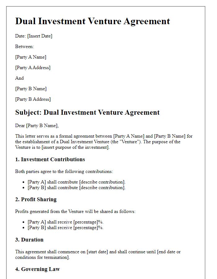 Letter template of Dual Investment Venture Agreement