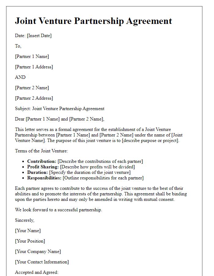 Letter template of Joint Venture Partnership Agreement