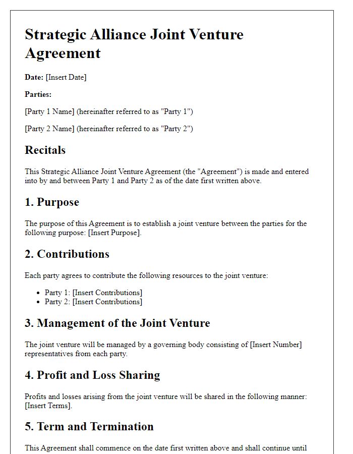 Letter template of Strategic Alliance Joint Venture Agreement