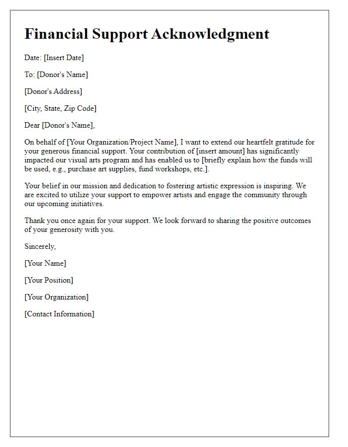 Letter template of visual arts financial support acknowledgment