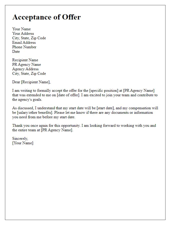 Letter template of acceptance for PR agency offer