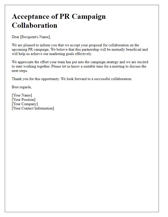 Letter template of acceptance for PR campaign collaboration