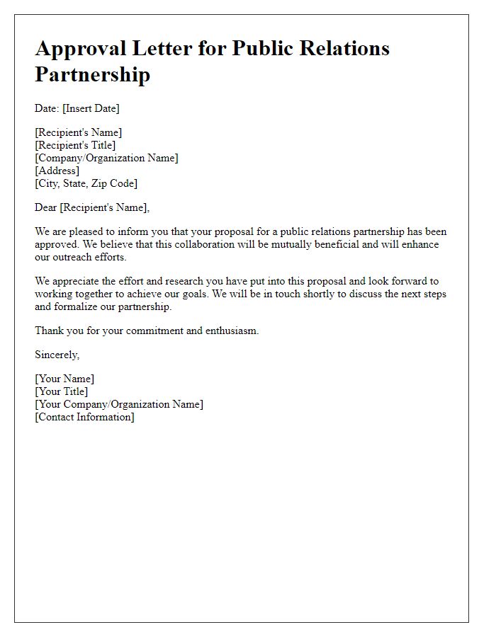 Letter template of approval for public relations partnership