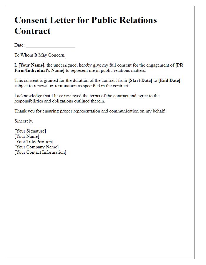 Letter template of consent for public relations contract