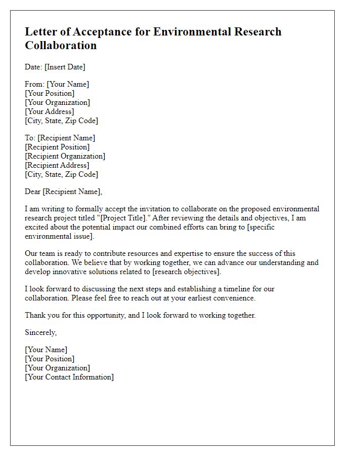 Letter template of acceptance for environmental research collaboration