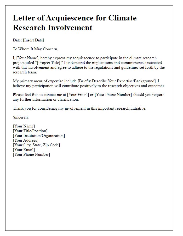 Letter template of acquiescence for climate research involvement