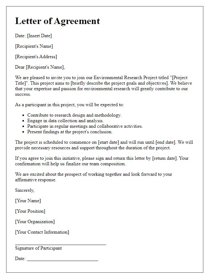 Letter template of agreement to join environmental research project