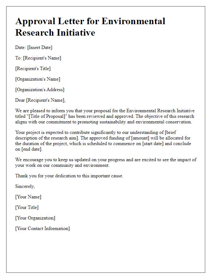 Letter template of approval for environmental research initiative