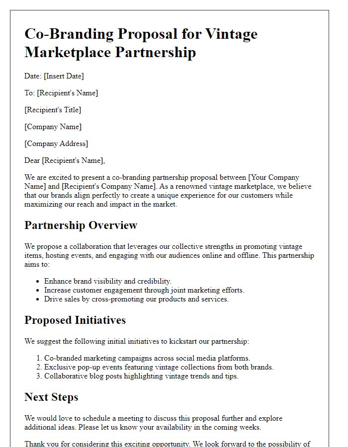 Letter template of co-branding proposal for vintage marketplace partnership