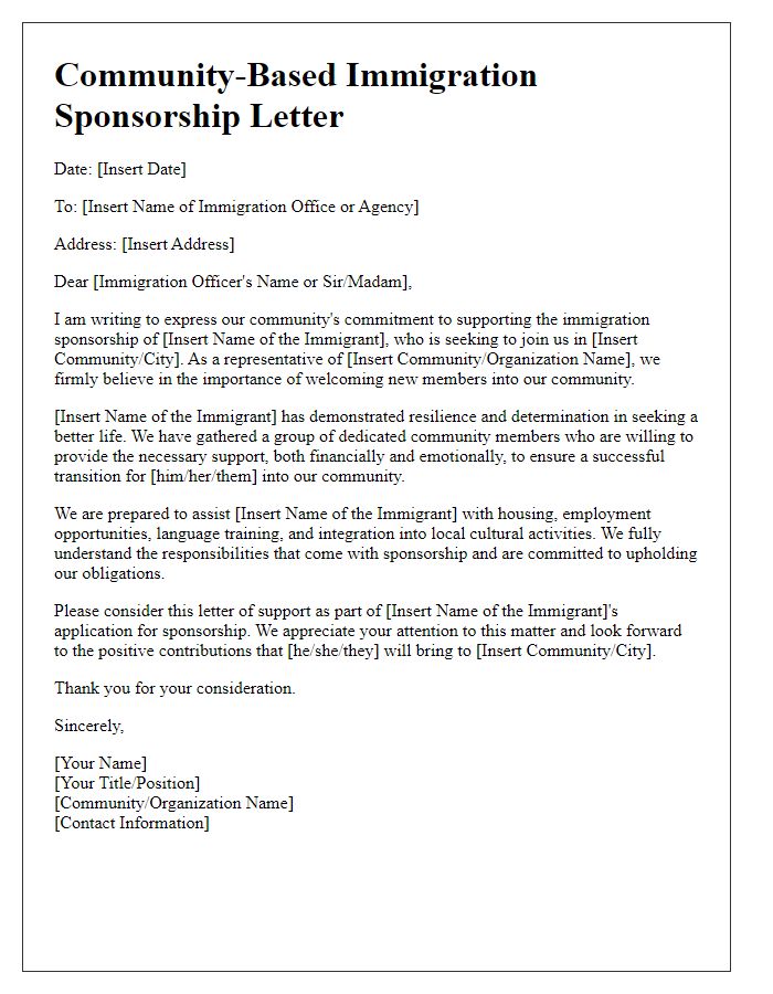 Letter template of community-based immigration sponsorship letter