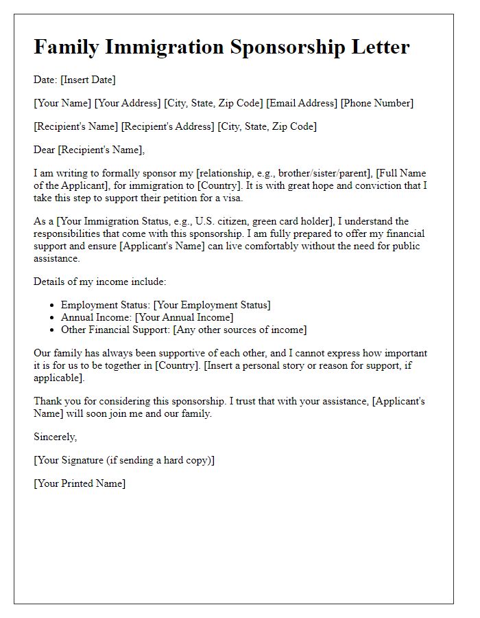 Letter template of family immigration sponsorship letter