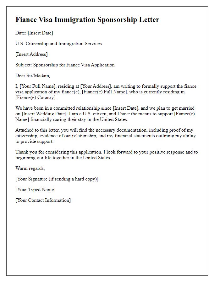 Letter template of fianc visa immigration sponsorship letter