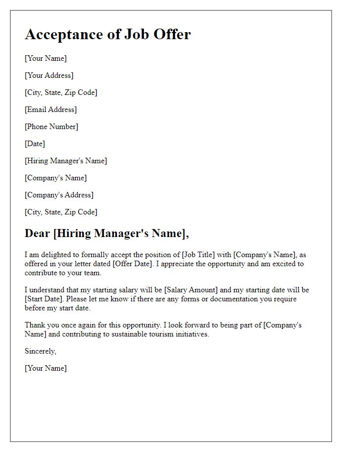 Letter template of professional acceptance for eco-tourism job.