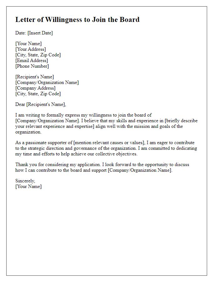 Letter template of willingness to join the board