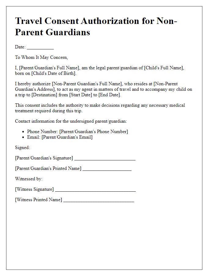 Letter template of travel consent authorization for non-parent guardians