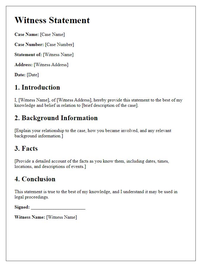 Letter template of witness statement for legal proceedings.