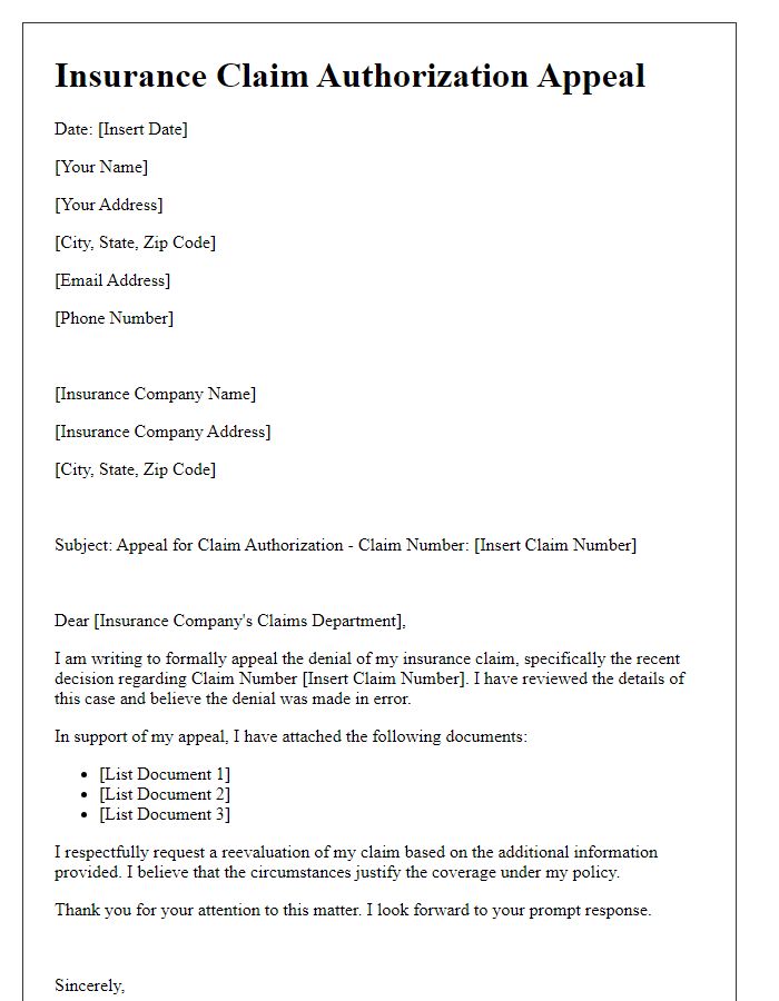 Letter template of insurance claim authorization appeal