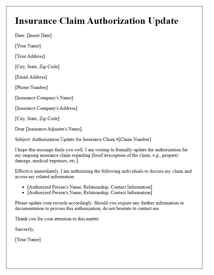 Letter template of insurance claim authorization update