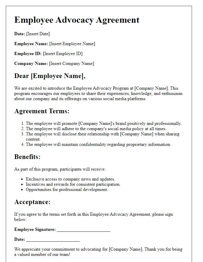 Letter template of employee advocacy agreement