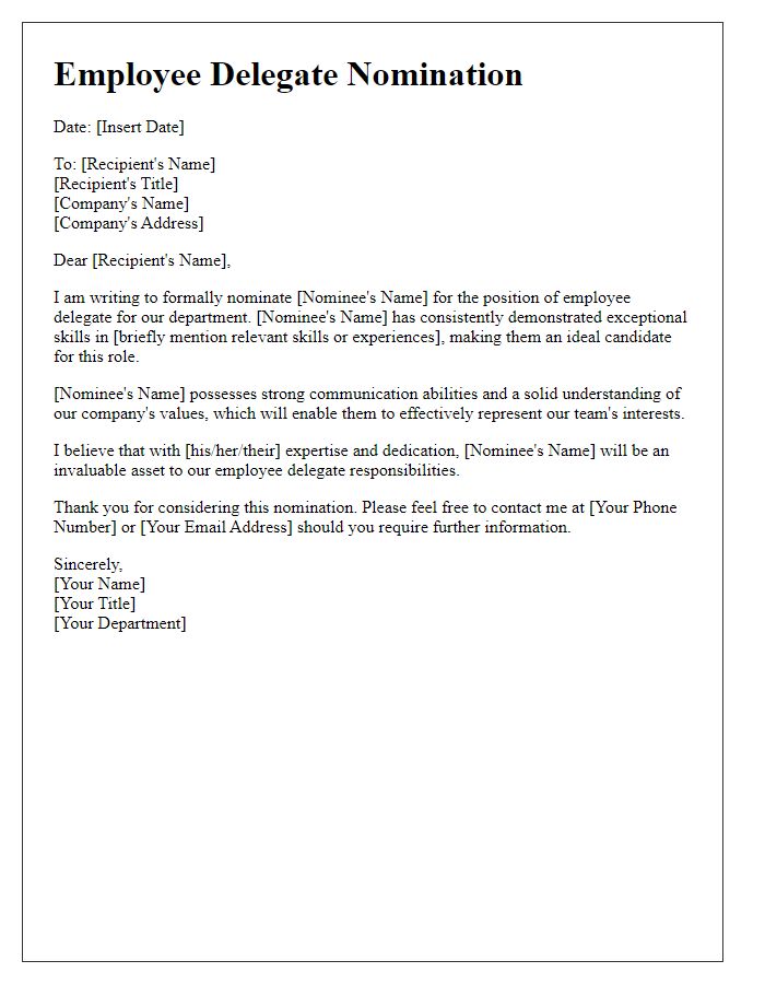 Letter template of employee delegate nomination