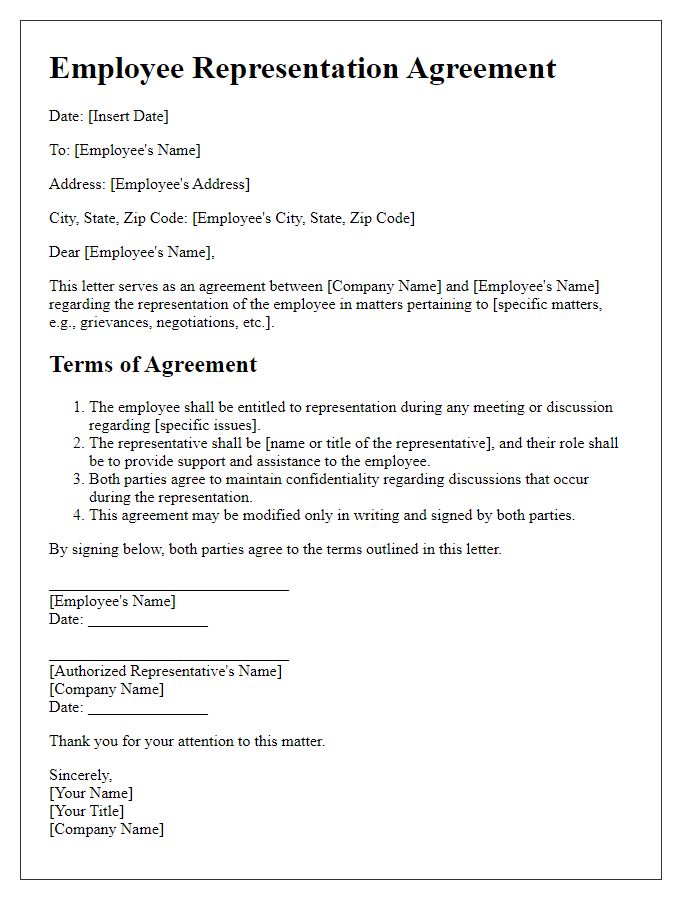 Letter template of employee representation agreement