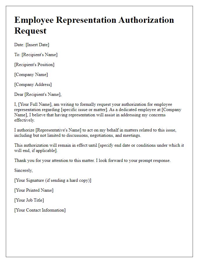 Letter template of employee representation authorization request