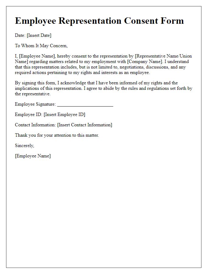 Letter template of employee representation consent form