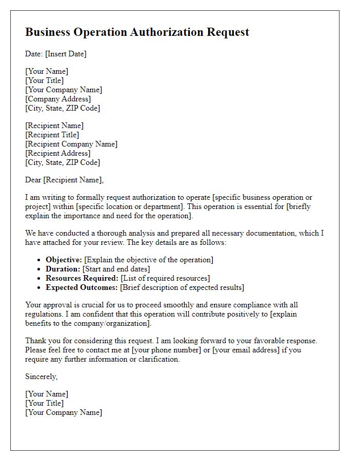 Letter template of business operation authorization request