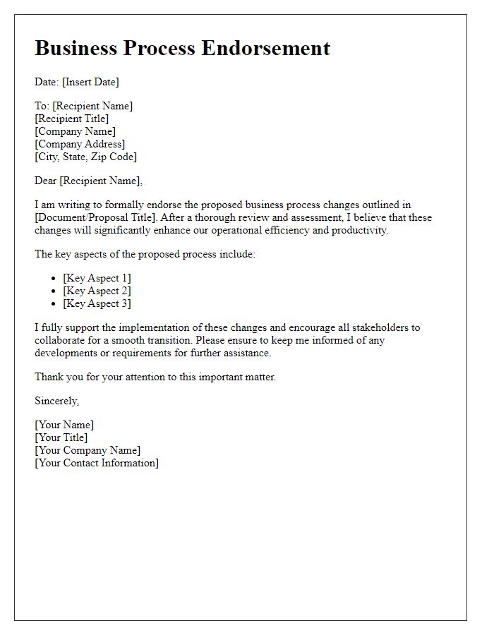 Letter template of business process endorsement