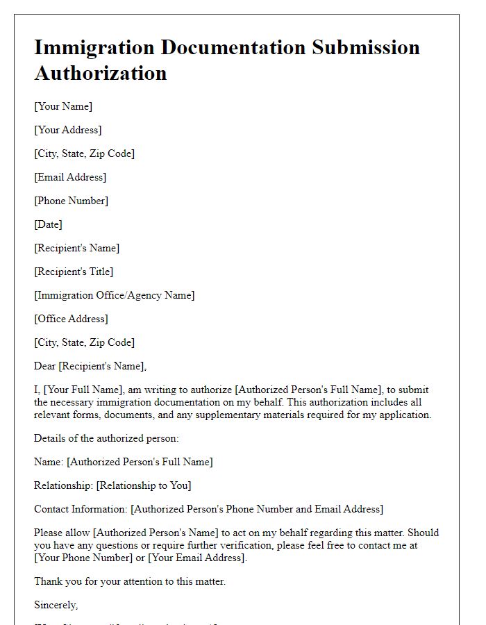 Letter template of immigration documentation submission authorization