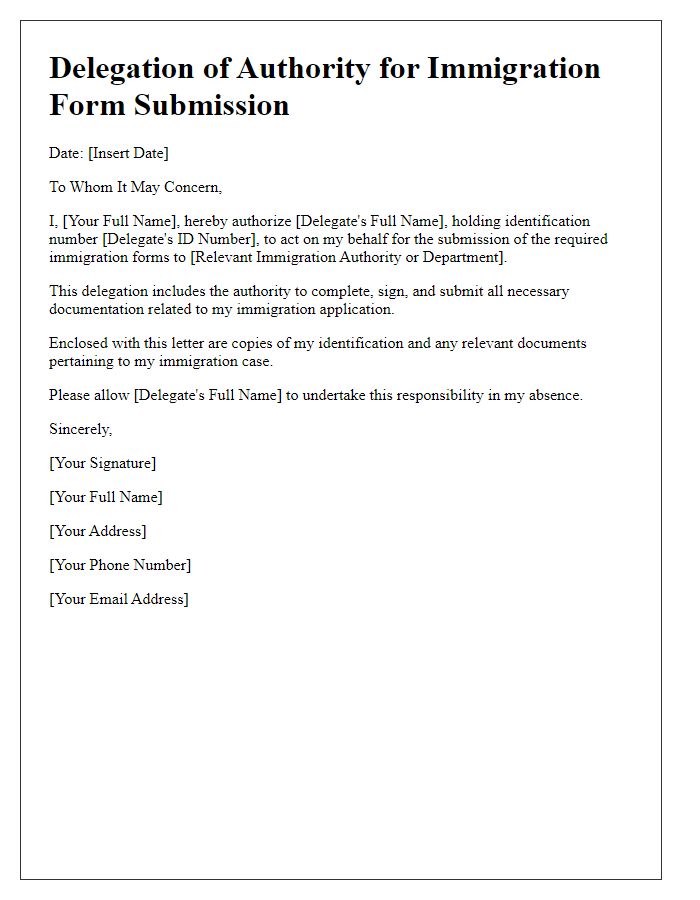 Letter template of immigration form submission delegation