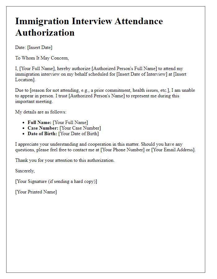 Letter template of immigration interview attendance authorization