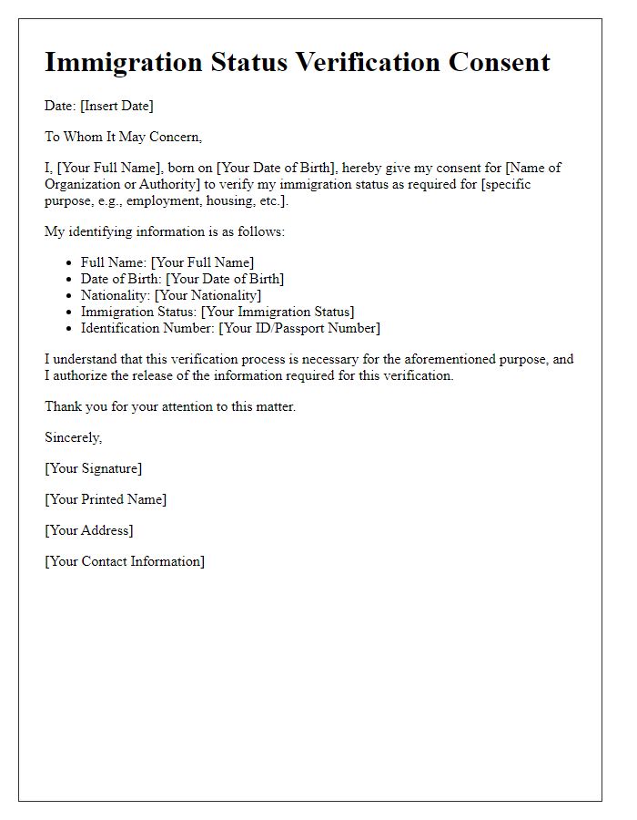 Letter template of immigration status verification consent