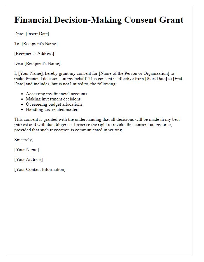 Letter template of financial decision-making consent grant