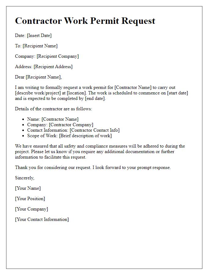 Letter template of contractor work permit request