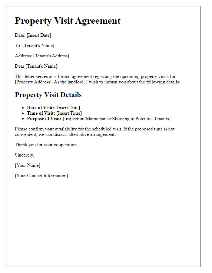 Letter template of agreement for landlord property visits