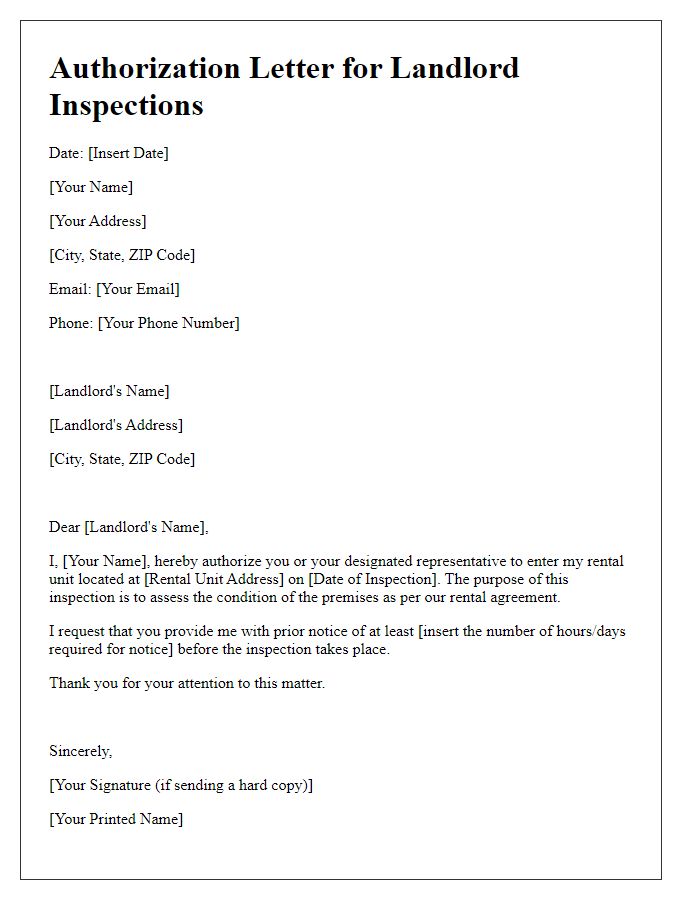 Letter template of authorization for landlord inspections