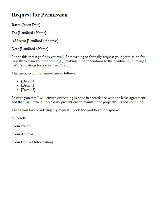 Letter template of landlord permission request from tenant