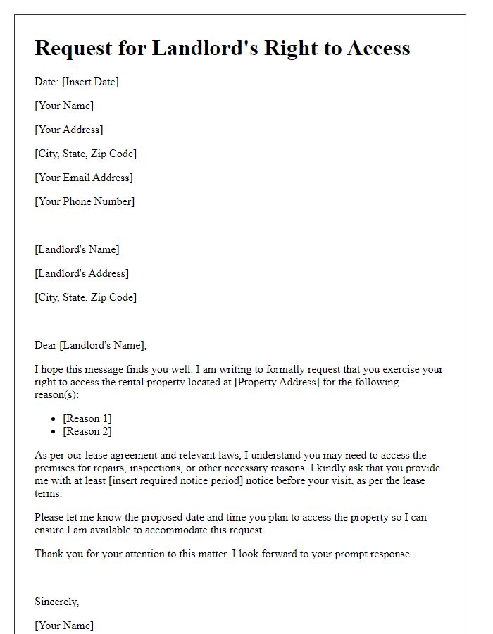 Letter template of request for landlord's right to access
