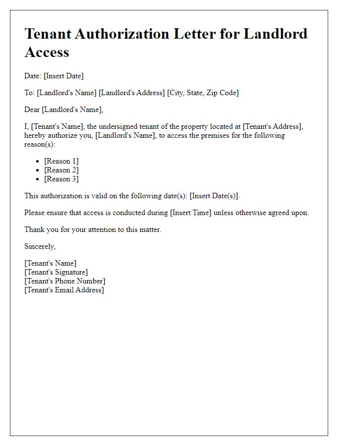Letter template of tenant authorization for landlord access