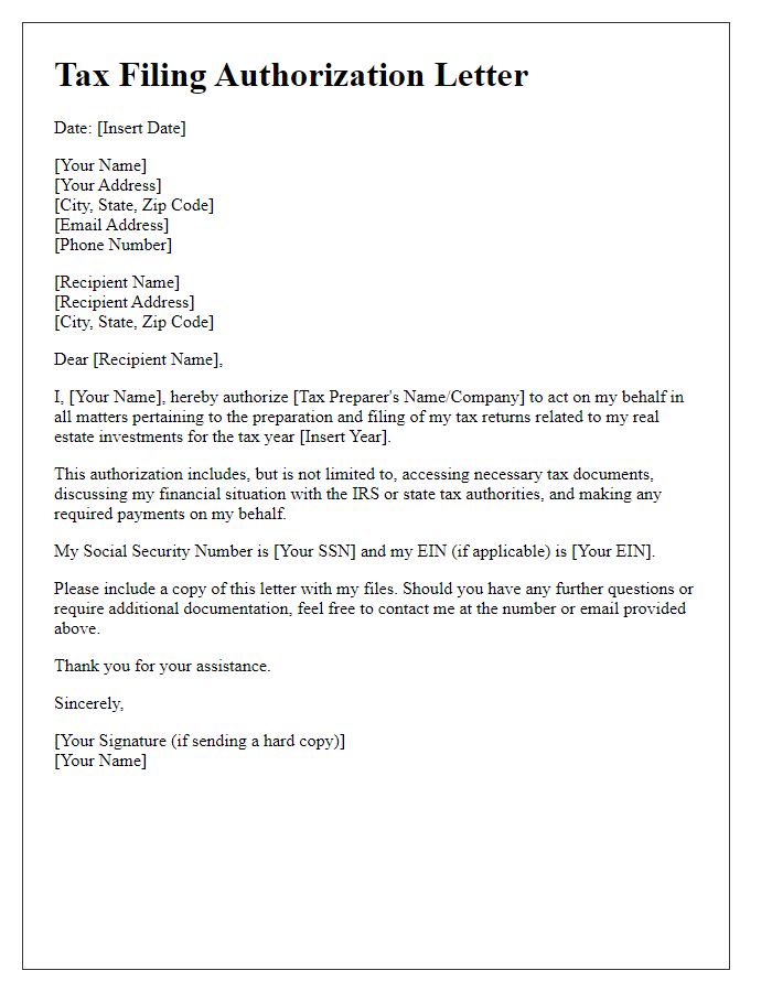 Letter template of tax filing authorization for real estate investors.