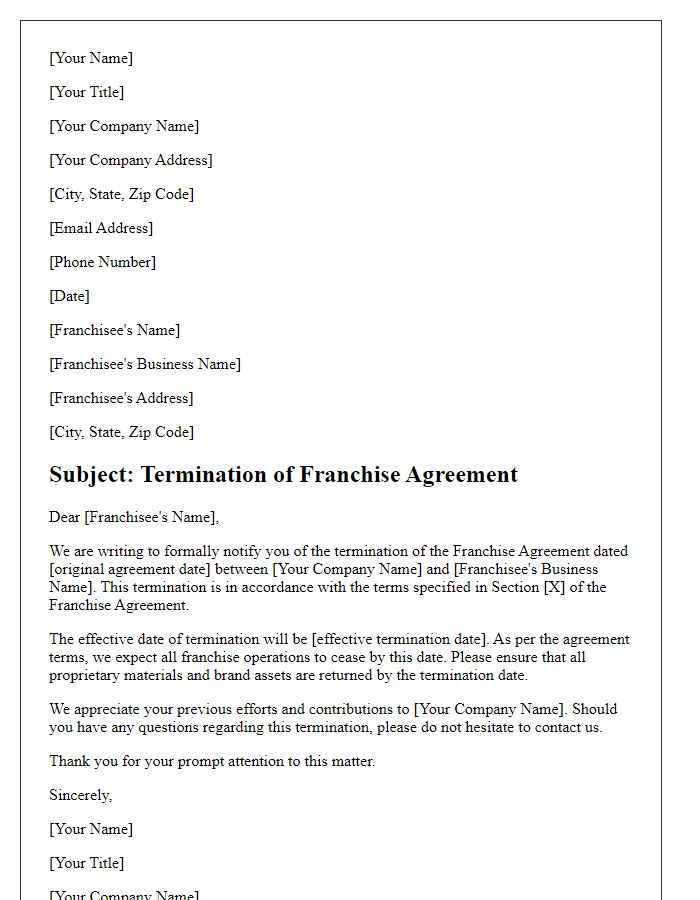 Letter template of Formal Termination of Franchise