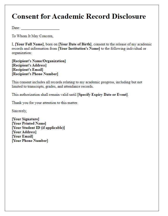 Letter template of Consent for Academic Record Disclosure