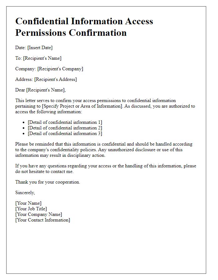 Letter template of confidential information access permissions confirmation